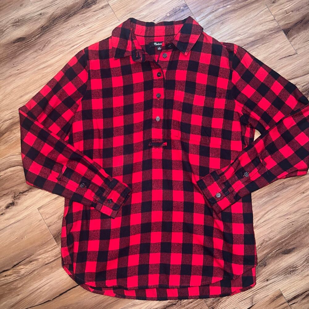 Madewell Red Black Buffalo Plaid Flannel Button Front Long Sleeve Size Small